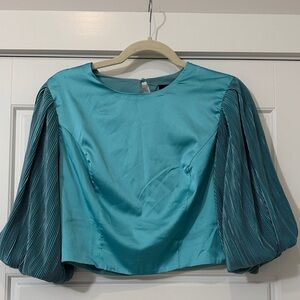 fab'rik Aqua Pleated Sleeve Crop Top